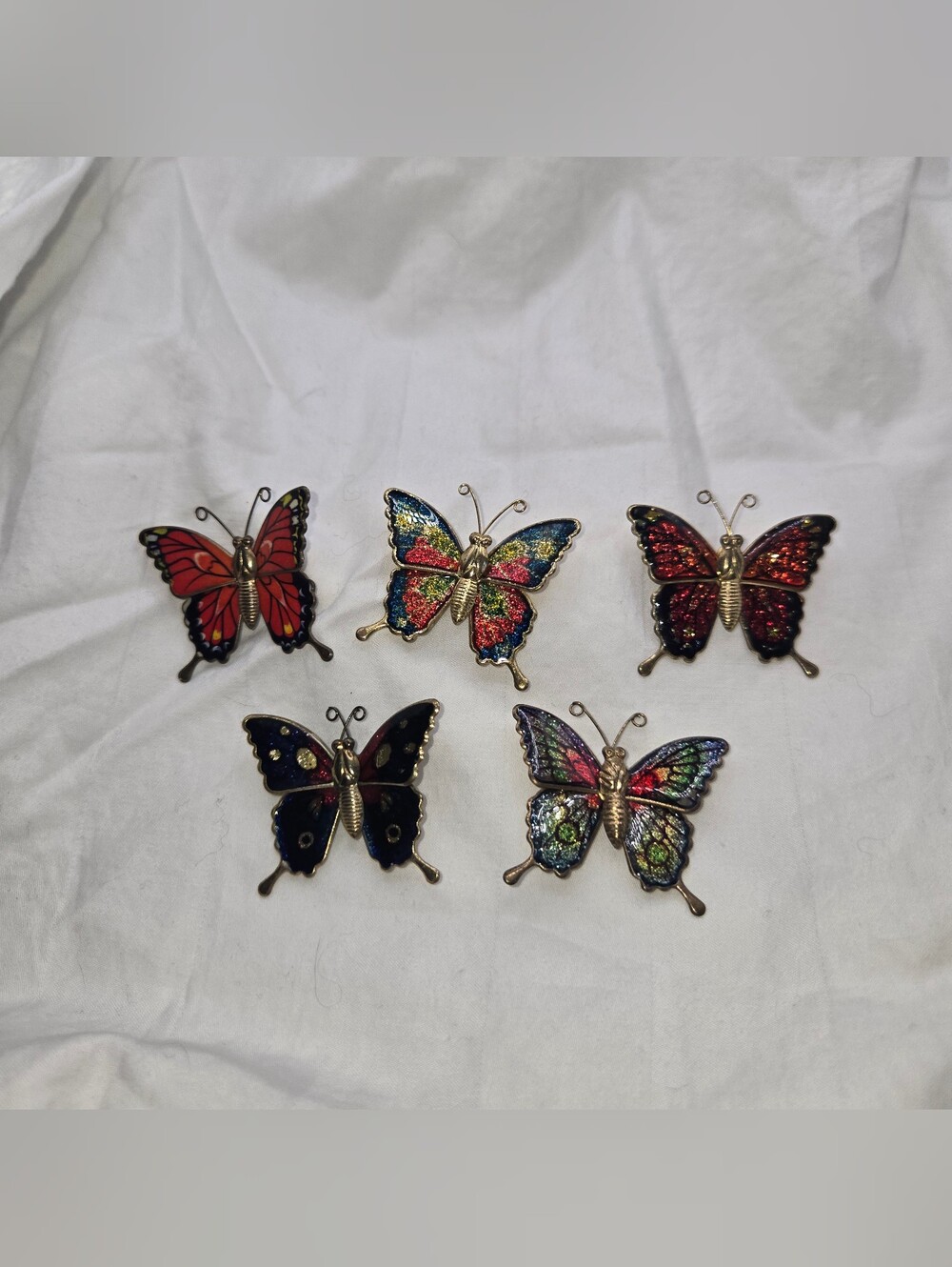 Assorted Enamel Butterfly Brooches - Multicolor Lot Of 5